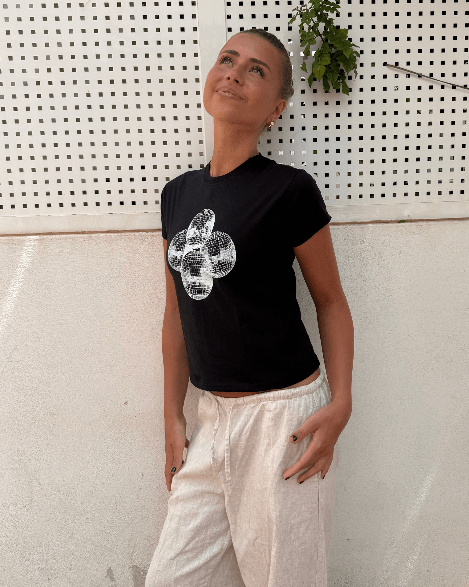 DISCO BALL (white), BABY TEE - BLACK