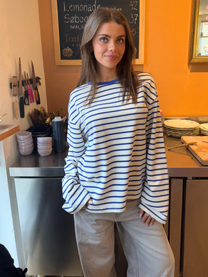 MYNTE STRIPE TEE - WHITE/ROYAL BLUE