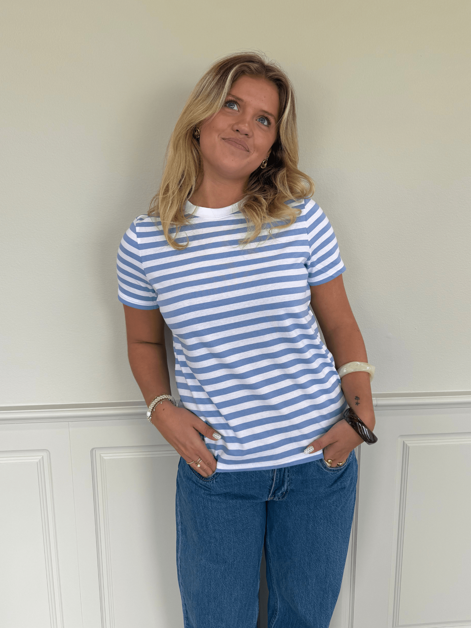 RIA STRIPE TEE - BLUE/BRIGHT WHITE