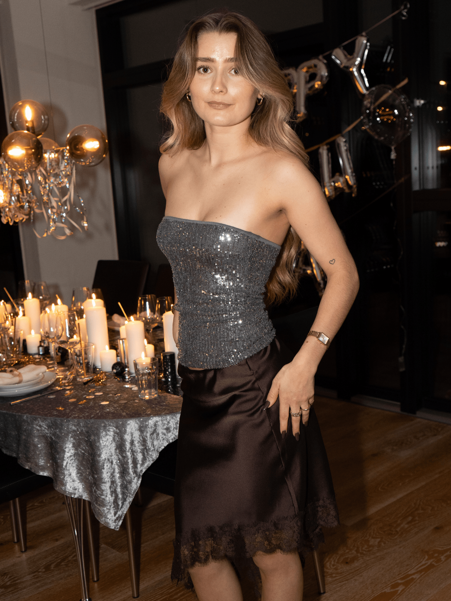 ISABELLA SEQUIN TUBE TOP - ANTIQUE SILVER