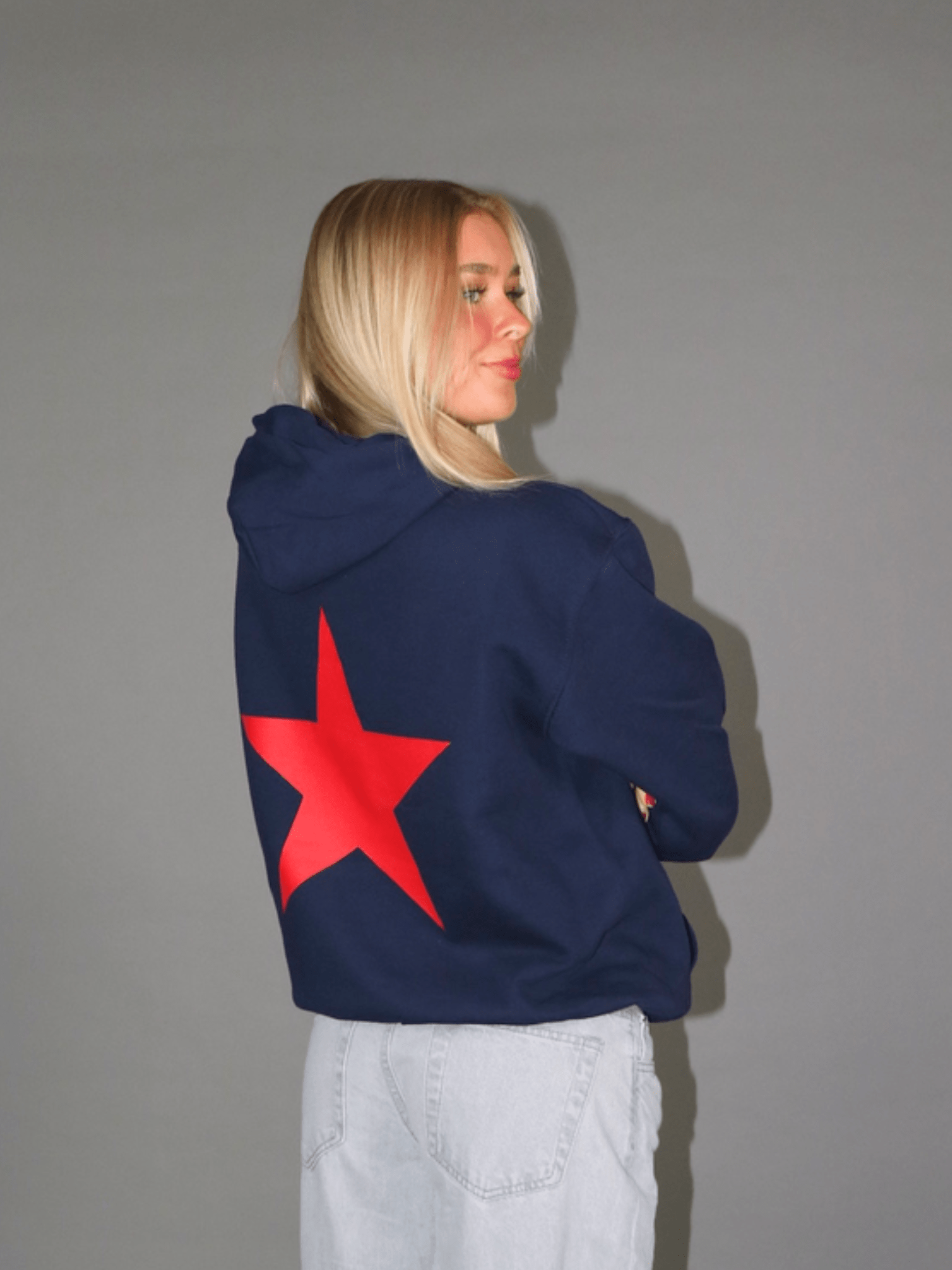 RED STAR HOODIE (back print) - NAVY