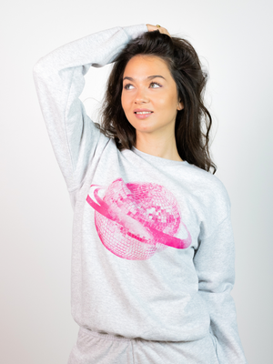 PLANET DISCO (pink) SWEATSHIRT - GRAY