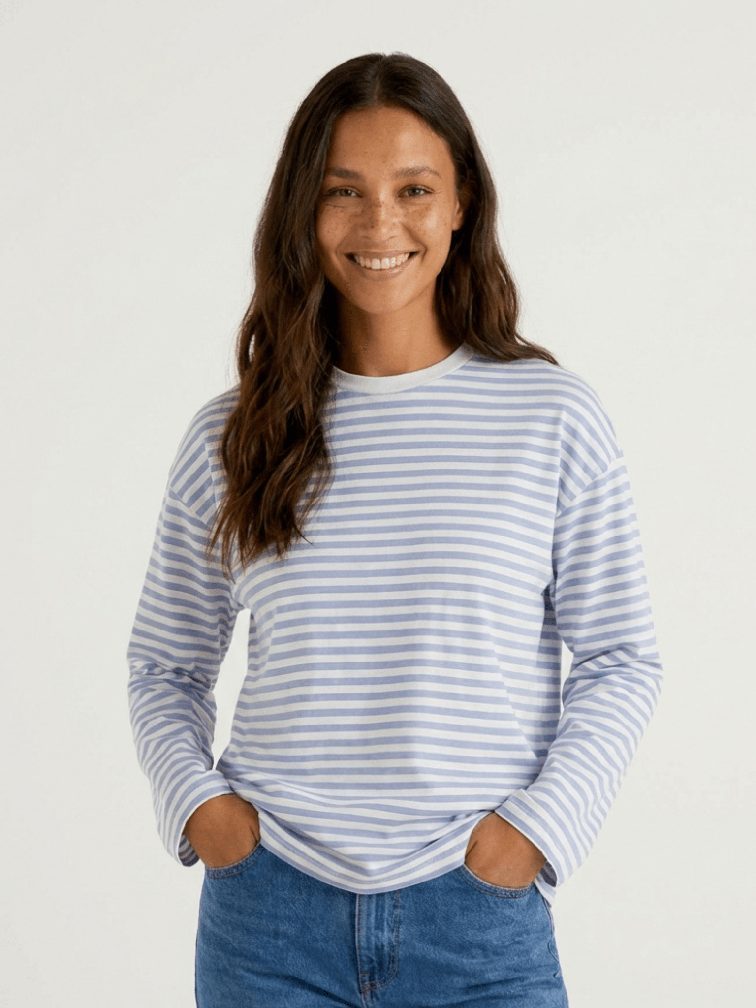 SADIE STRIPE TEE LS - CLOUD DANCER / CASHMERE BLUE