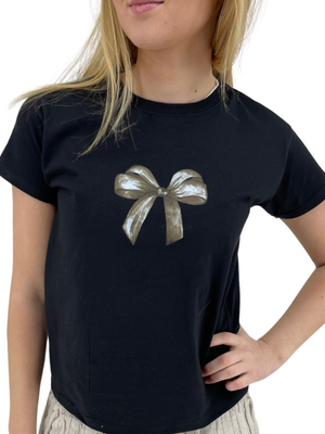 BOW (black), BABY TEE - BLACK