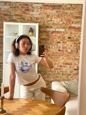 DISCO BALL (violet), BABY TEE - WHITE 