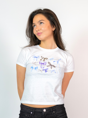 BOW COLLECTION (blue), BABY TEE - WHITE