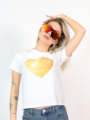 HEART DISCO (YELLOW) BABY TEE - WHITE