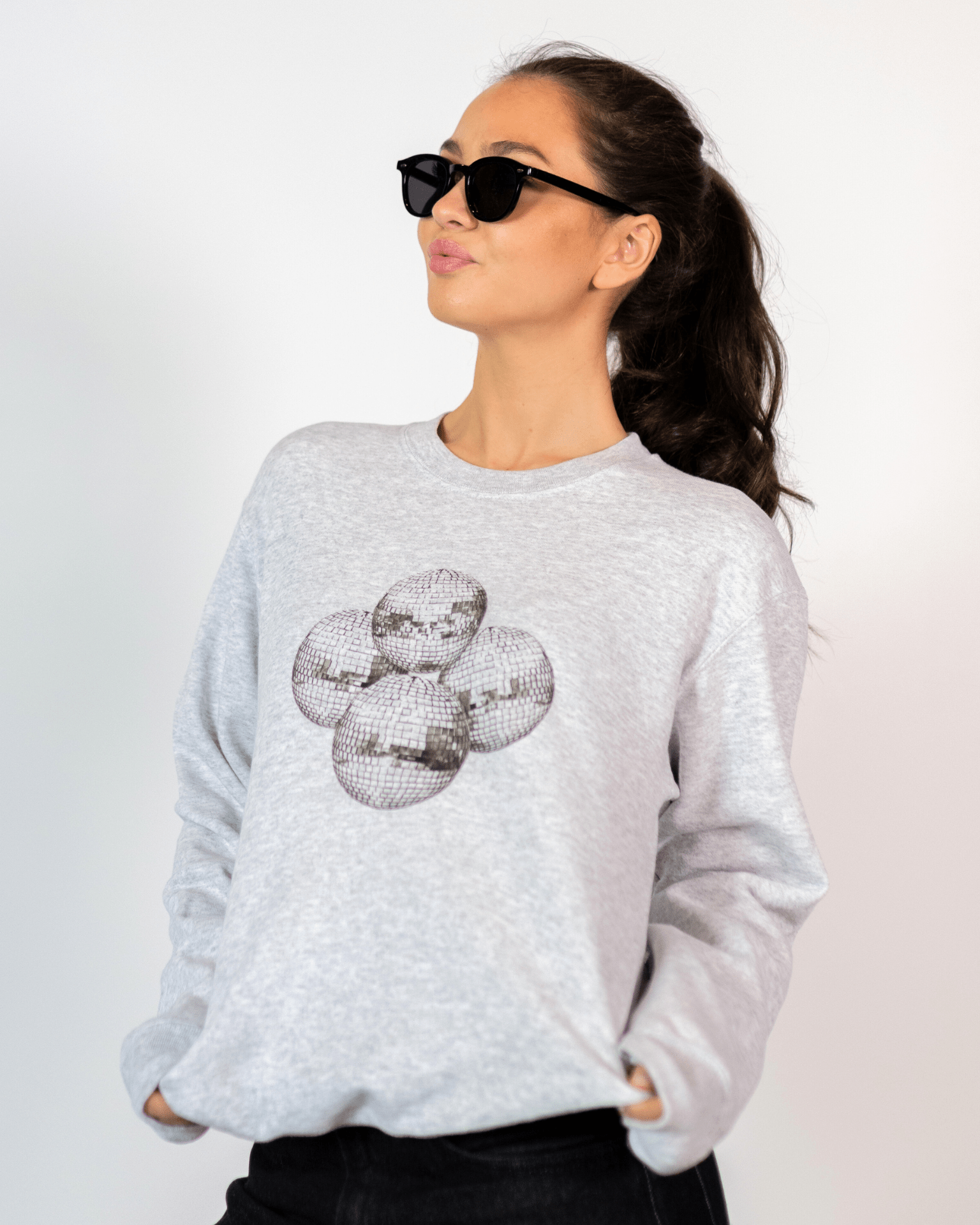 DISCO BALL (black) SWEATSHIRT - GRAY