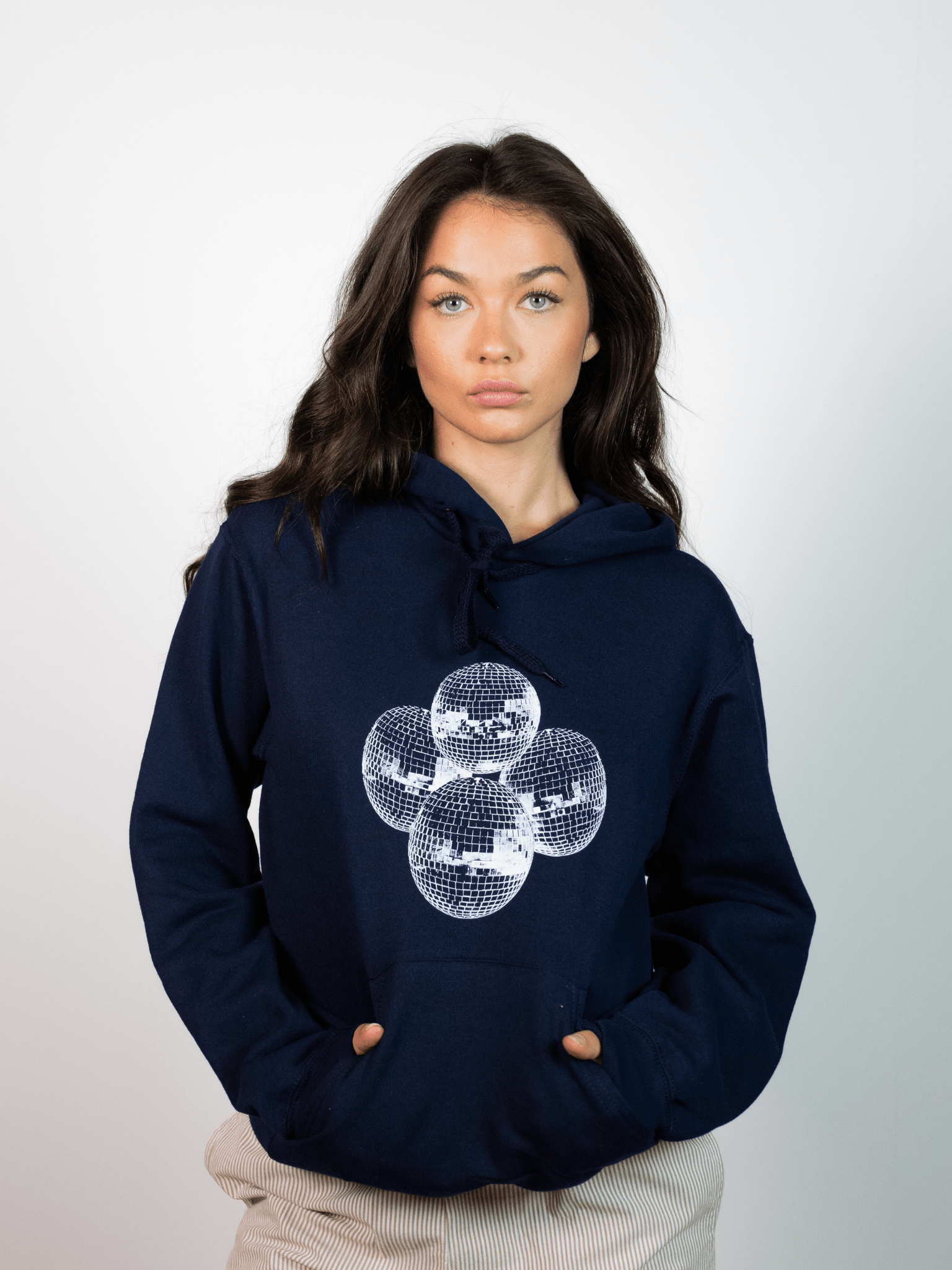 DISCO BALL (white) HOODIE - NAVY