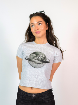 PLANET DISCO (black), BABY TEE - GRAY