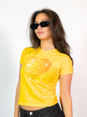 HEART DISCO (YELLOW) BABY TEE - YELLOW