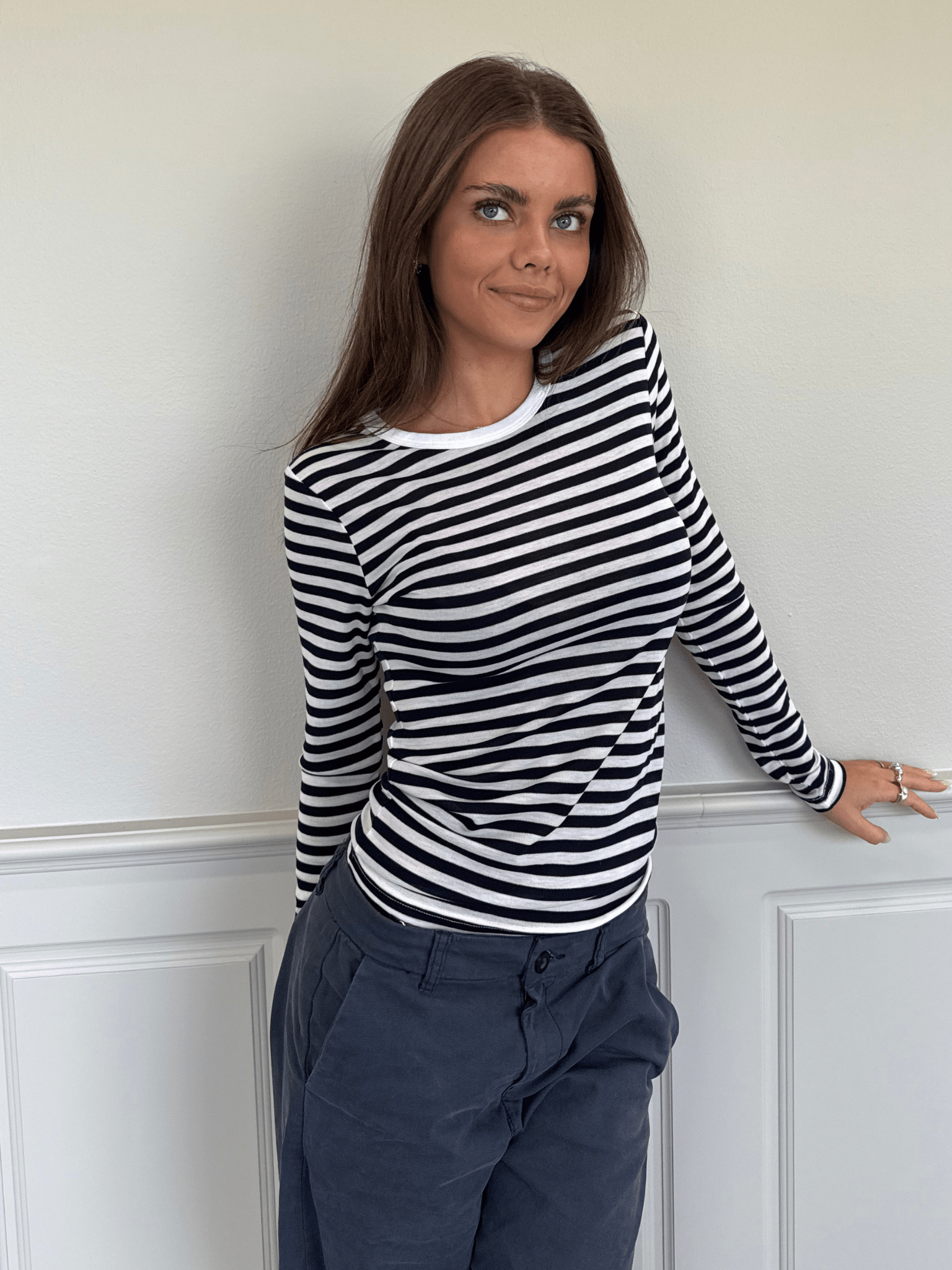 SIDSE T-SHIRT - WHITE/NAVY STRIPE