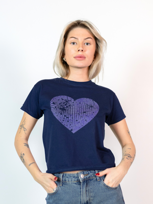 HEART DISCO (BLUE) BABY TEE - NAVY