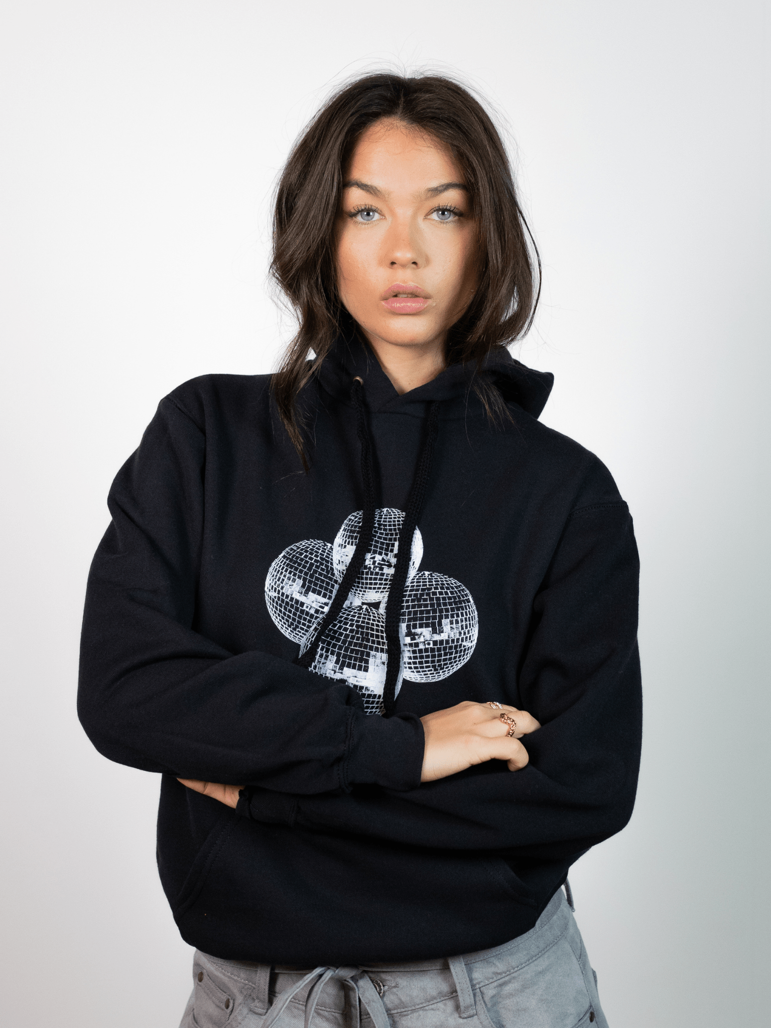 DISCO BALL (white) HOODIE - BLACK