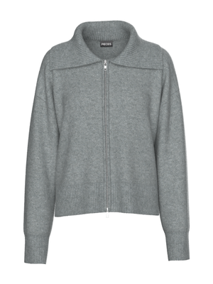 MALOU DOUBLE ZIP KNIT CARDIGAN - GREY MELANGE
