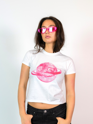 PLANET DISCO (pink), BABY TEE - WHITE