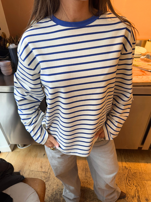 MYNTE STRIPE TEE - WHITE/ROYAL BLUE