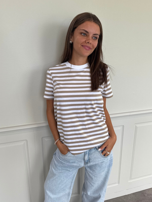 RIA STRIPE TEE - SILVER MINK/BRIGHT WHITE