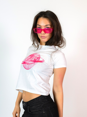 PLANET DISCO (pink), BABY TEE - WHITE