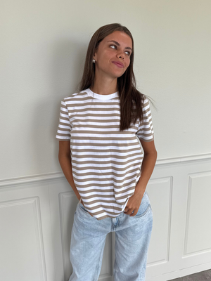 RIA STRIPE TEE - SILVER MINK/BRIGHT WHITE