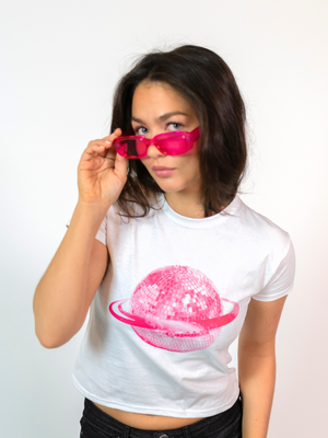 PLANET DISCO (pink), BABY TEE - HVID