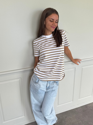 RIA STRIPE TEE - SILVER MINK/BRIGHT WHITE