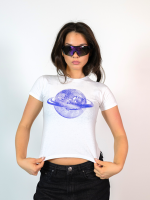 PLANET DISCO (blue), BABY TEE - WHITE