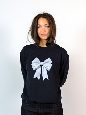 SATIN BOW (white) SWEATSHIRT - BLACK