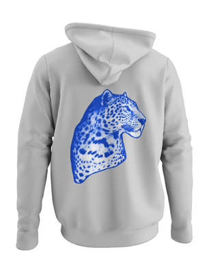BLUE LEOPARD HOODIE (back print) - GRAY