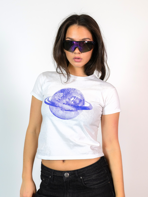 PLANET DISCO (blue), BABY TEE - WHITE