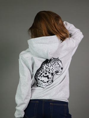 BLACK LEOPARD HOODIE (rygprint) - GRÅ