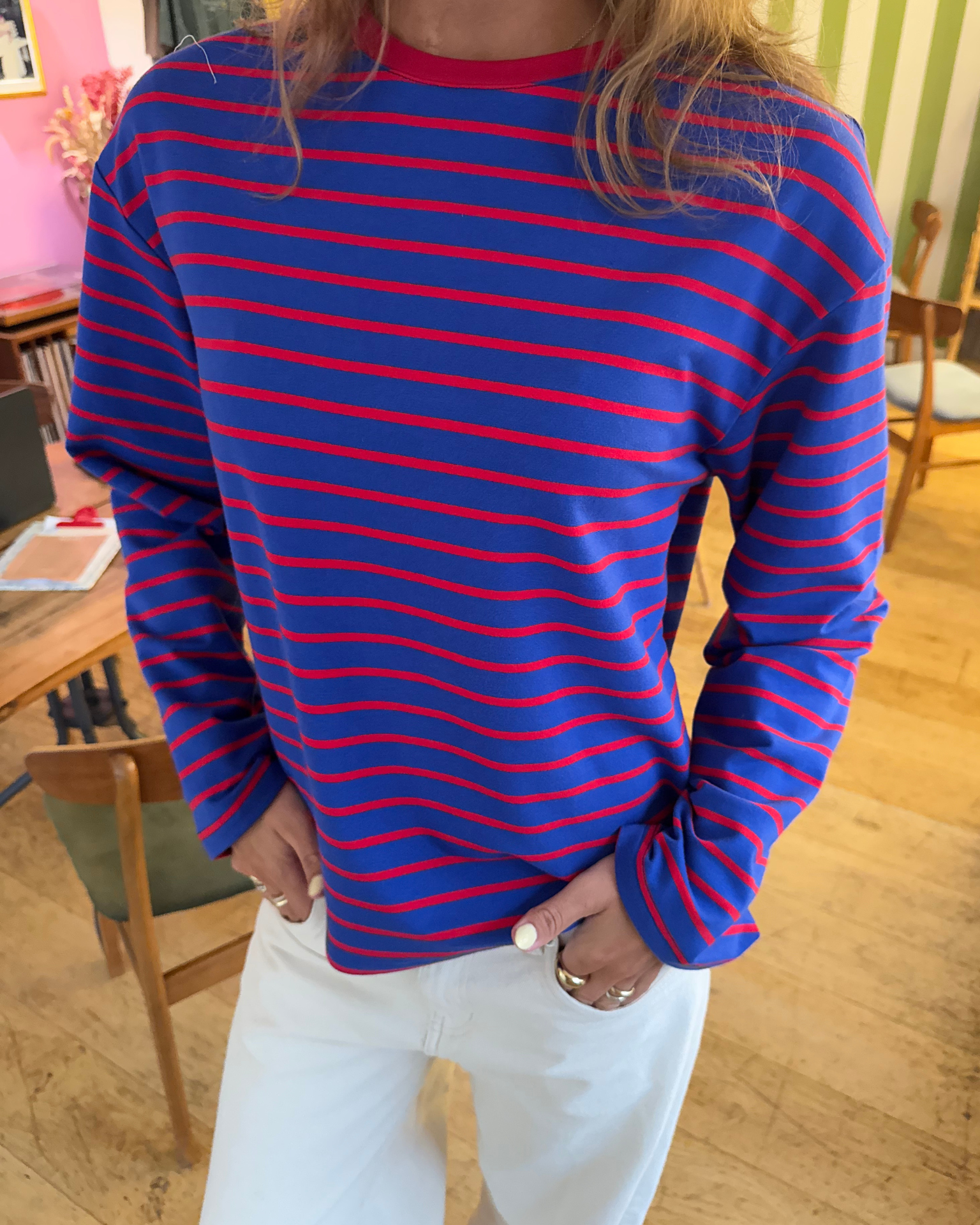 MINE TEA STRIP - ROYAL BLUE/RED