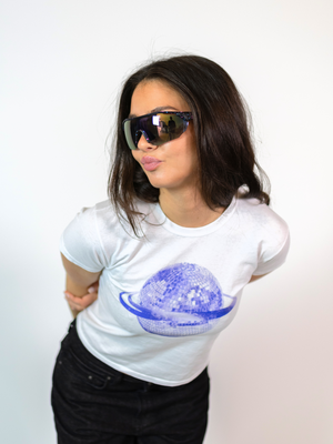 PLANET DISCO (blue), BABY TEE - WHITE