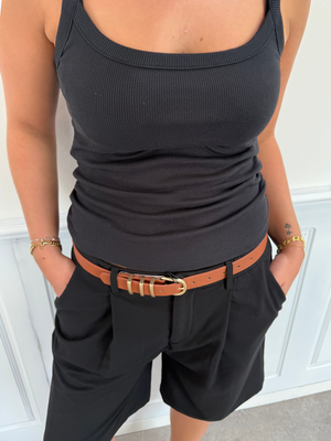 LEA BELT - COGNAC/GOLD