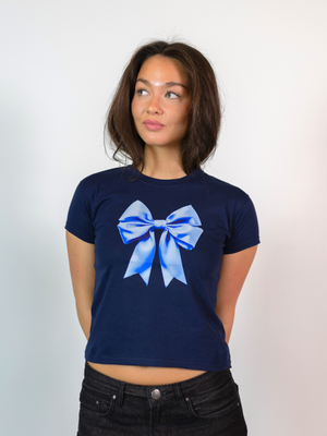 SATIN BOW (BLUE), BABY TEE - NAVY