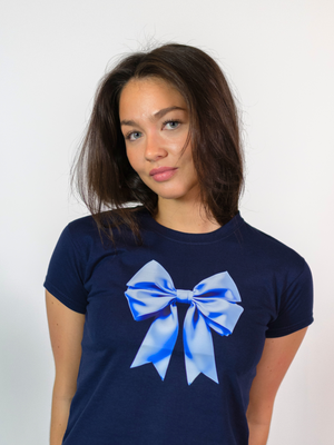 SATIN BOW (BLUE), BABY TEE - NAVY