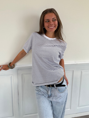 RIA STRIPE FOLD-UP TEE - WHITE / MARITIME BLUE