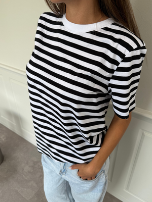 RIA STRIPE TEE - BLACK/BRIGHT WHITE