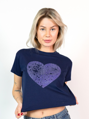 HEART DISCO (BLUE) BABY TEE - NAVY