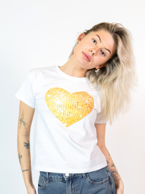 HEART DISCO (YELLOW) BABY TEE - WHITE