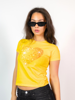 HEART DISCO (YELLOW) BABY TEE - YELLOW