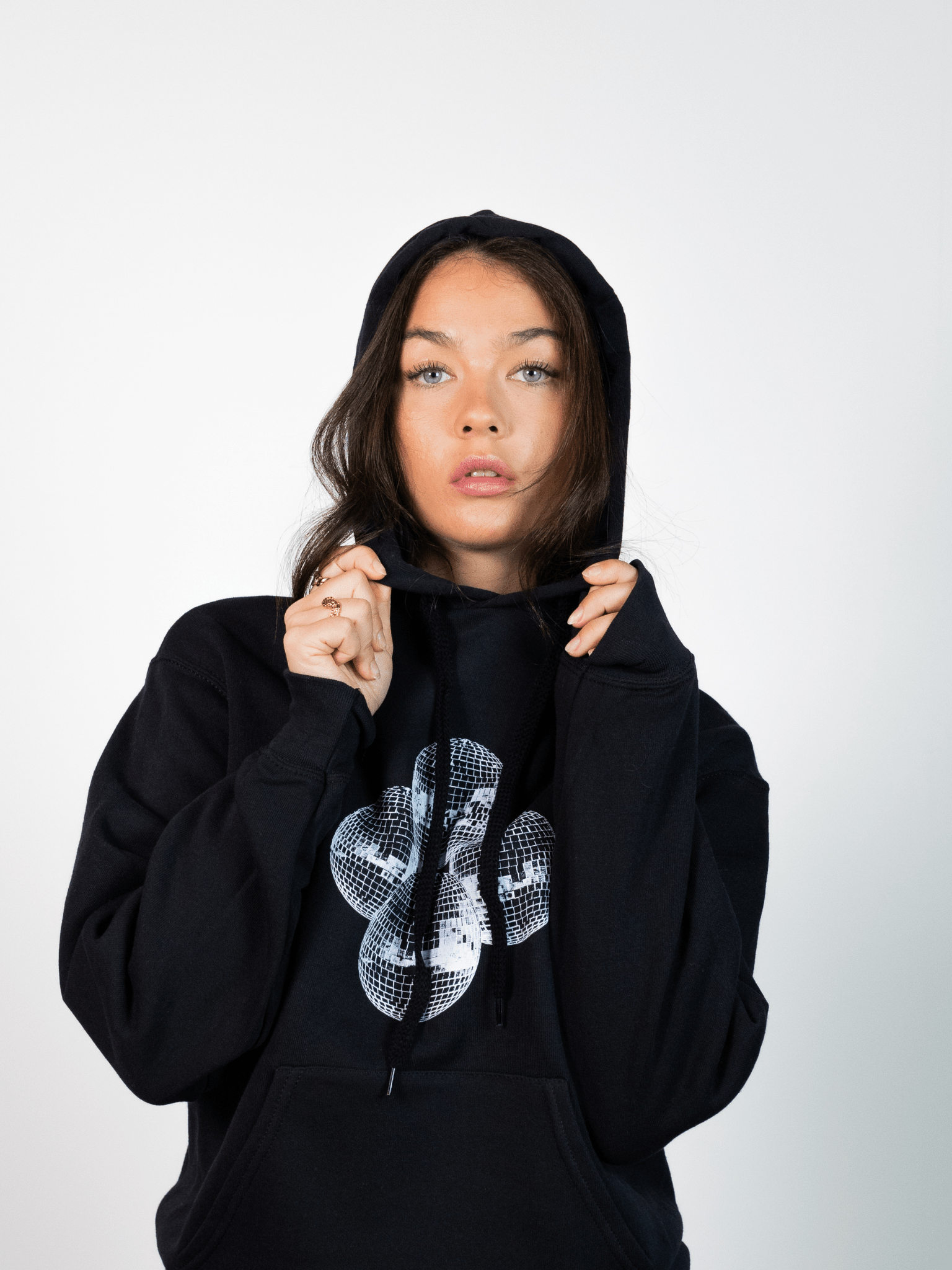 DISCO BALL (white) HOODIE - BLACK
