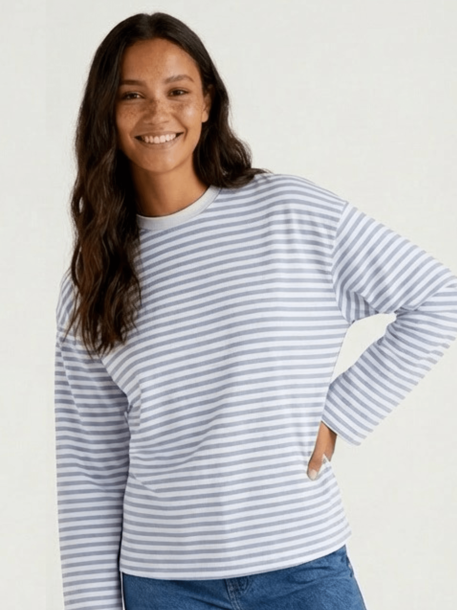 SADIE STRIPE TEE LS - CLOUD DANCER / CASHMERE BLUE