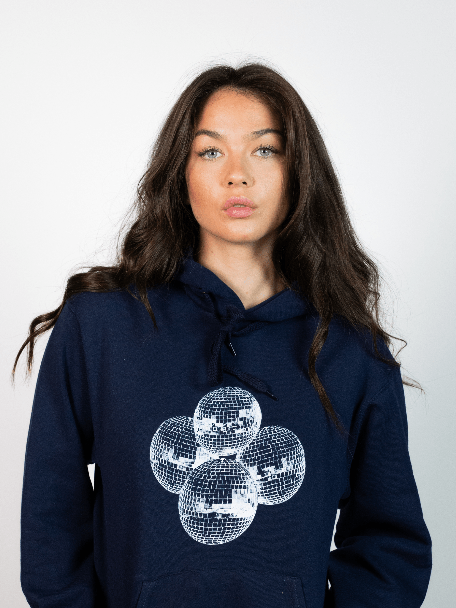 DISCO BALL (white) HOODIE - NAVY