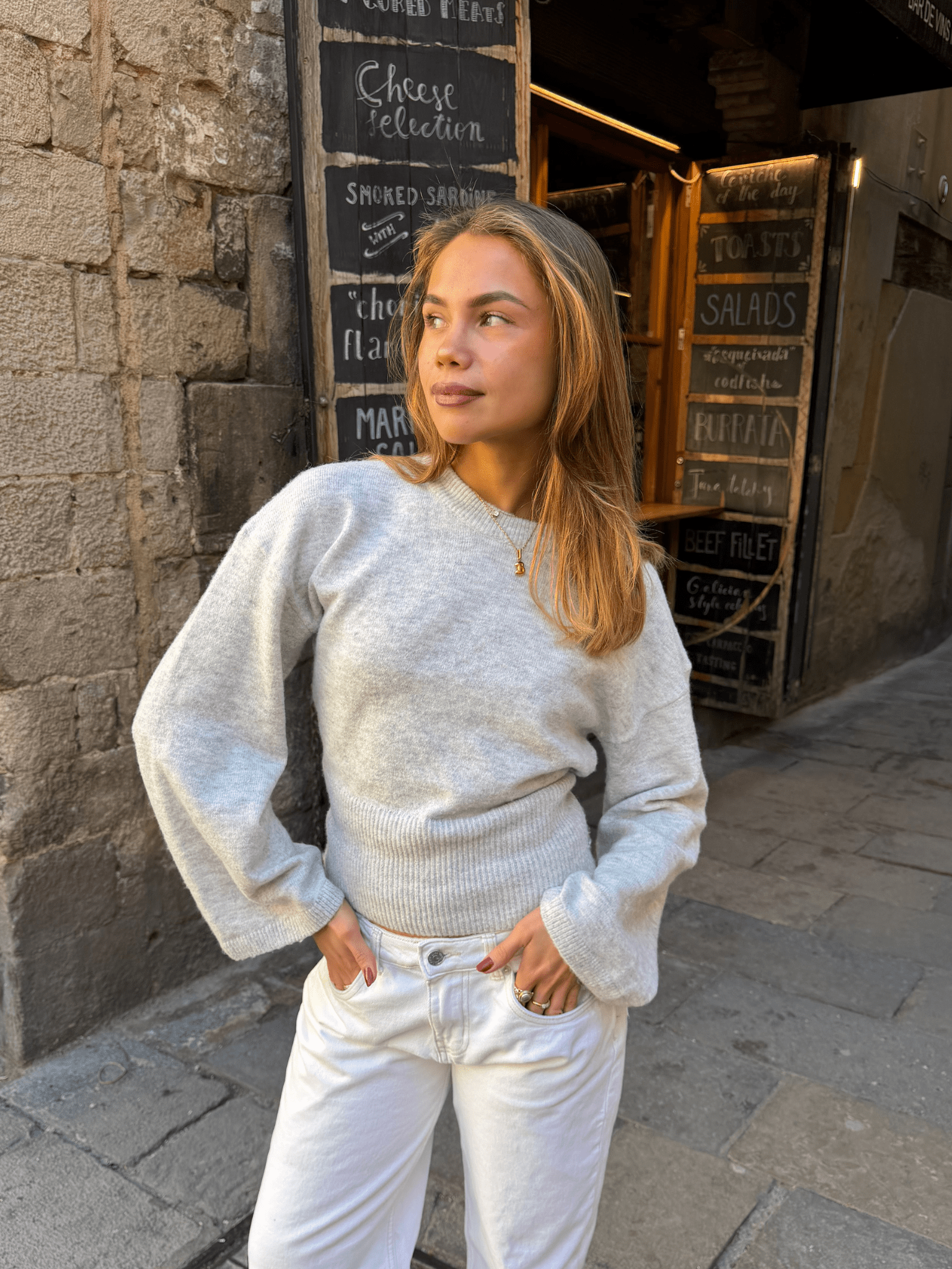 ELLEN ANGEL SLEEVE KNIT  - LT GREY