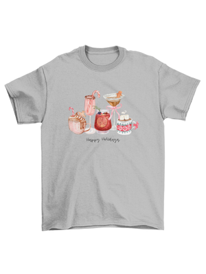 FESTIVE DRINKS T-SHIRT - GRÅ