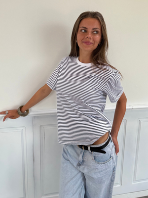 RIA STRIPE FOLD-UP TEE - WHITE / MARITIME BLUE