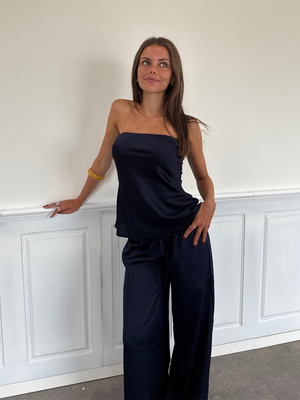 STELLA SATIN PANTS - NAVY