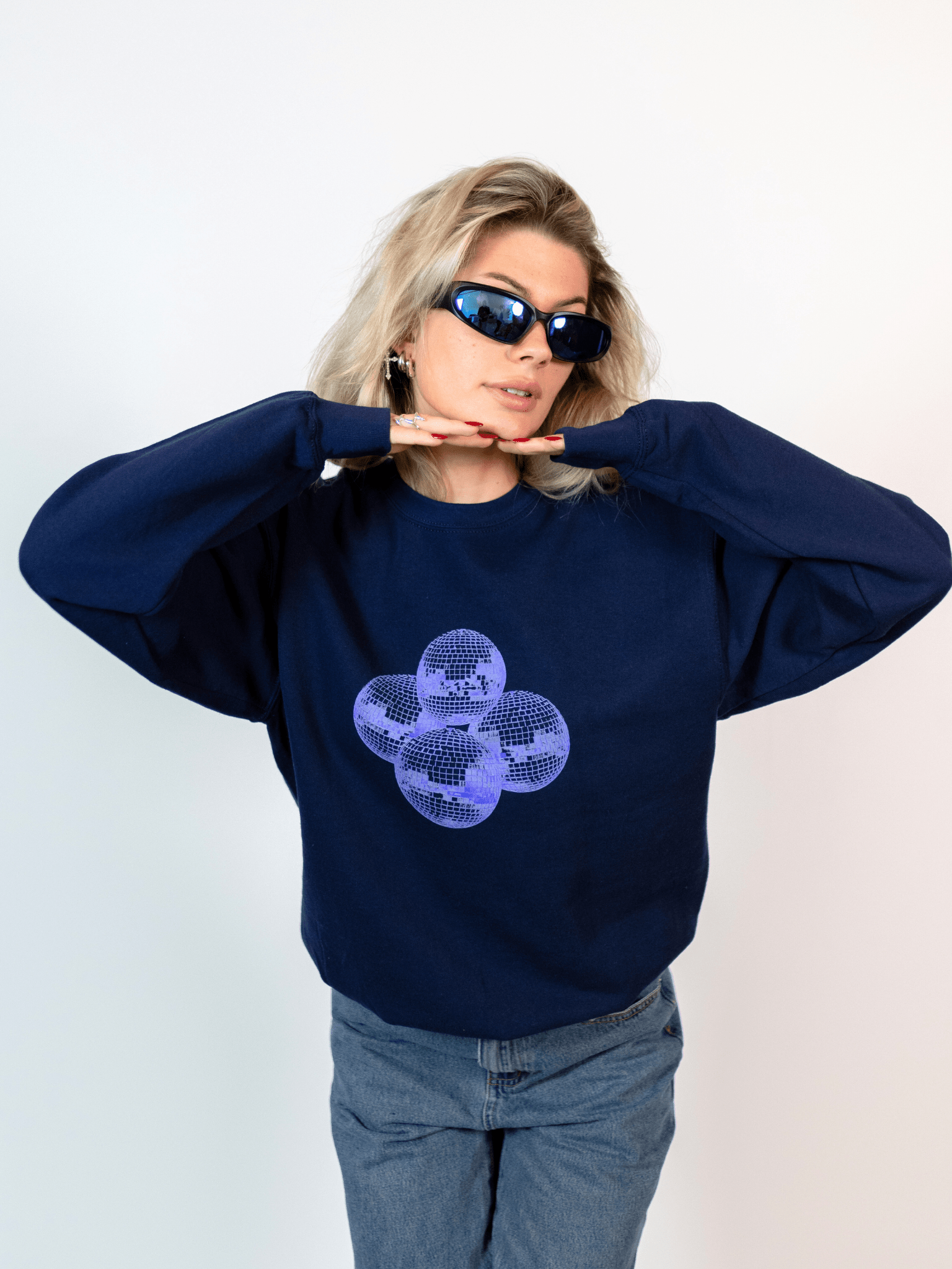 DISCO BALL (violet) SWEATSHIRT - NAVY