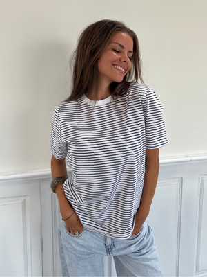 RIA STRIPE FOLD-UP TEE - WHITE / MARITIME BLUE
